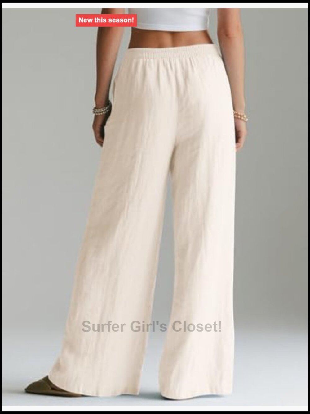 Wide Leg Linen Blend Palazzo Pants with Pockets Elastic Waist - Picture 4 of 7